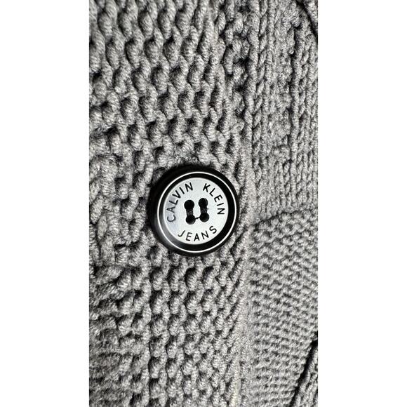 CALVIN KLEIN Women’s Gray Hooded Knit Cardigan Sweater Size Large Fall Cozy - Picture 5 of 12